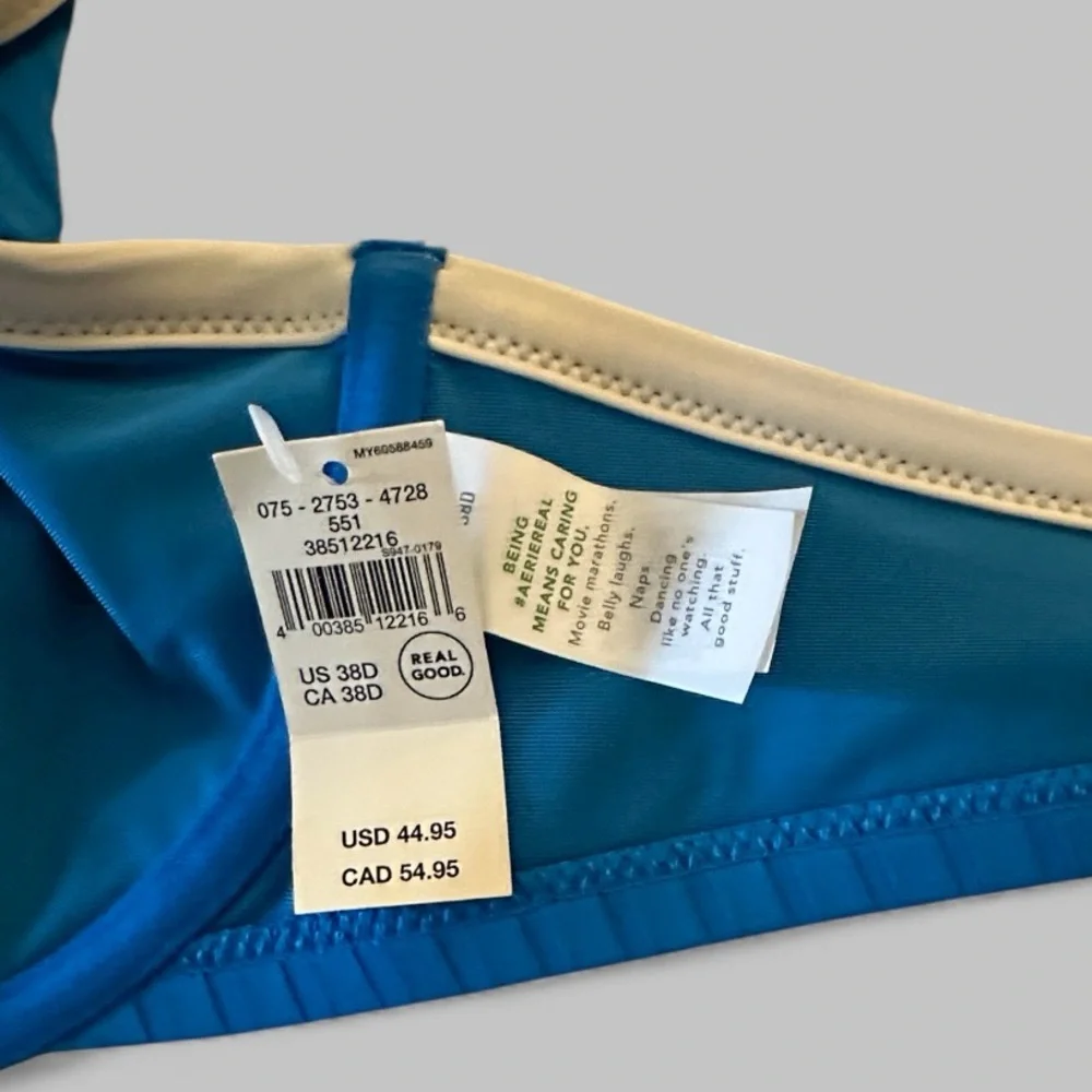 Aerie Blue and White Unlined Underwire Swimsuit Top